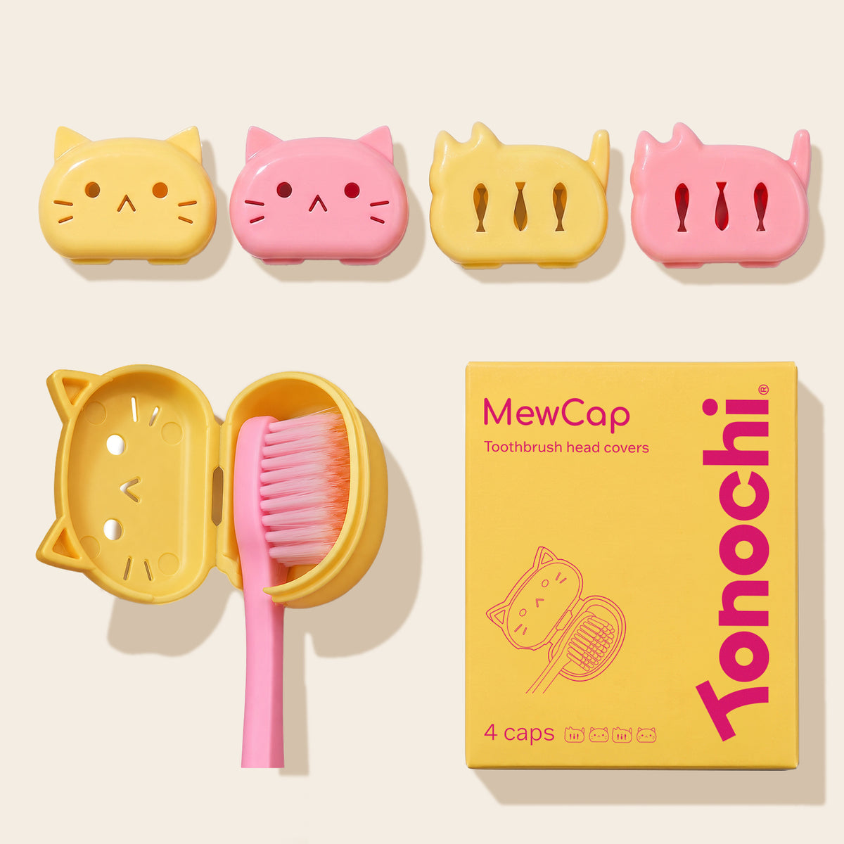 Mew Cap Toothbrush Head Covers (Mixed Colors, 4-Pack)