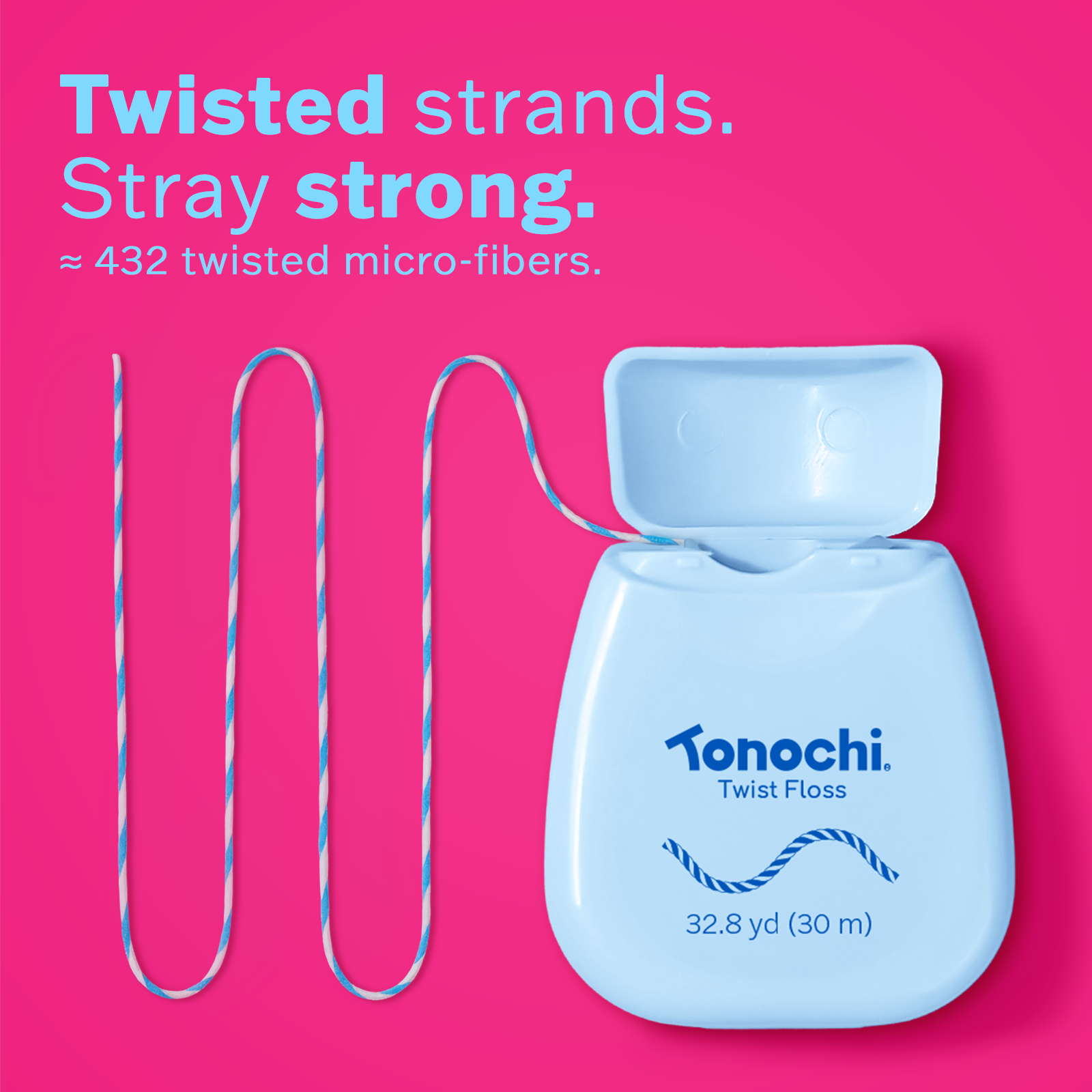 Tonachi twist floss packaging with twisted strands on a pink background