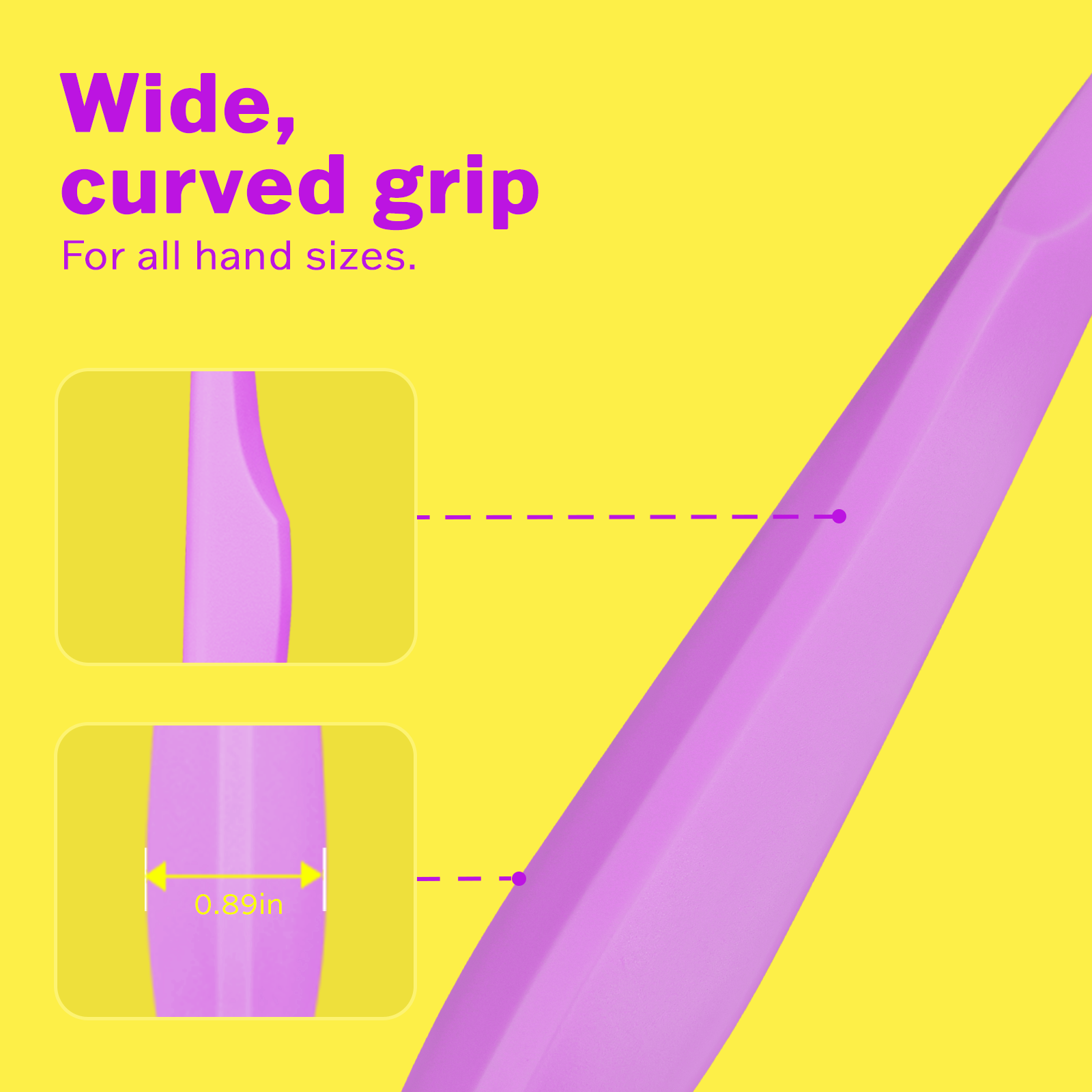 Ergonomic toothbrush handle in lavender, designed for a comfortable grip and precise cleaning control for all hand sizes.