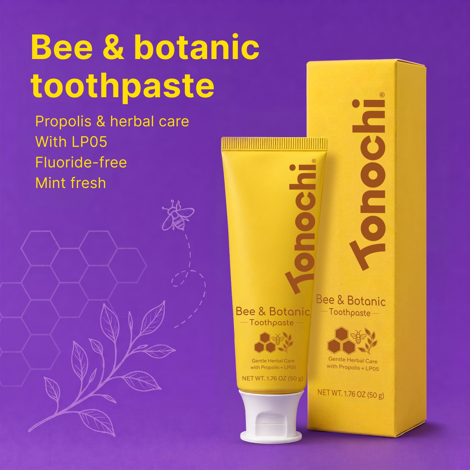 Tonochi Bee & Botanic Toothpaste – Propolis & LP05 Probiotic Herbal Toothpaste, Fluoride-Free, 1.76 oz (50g)
