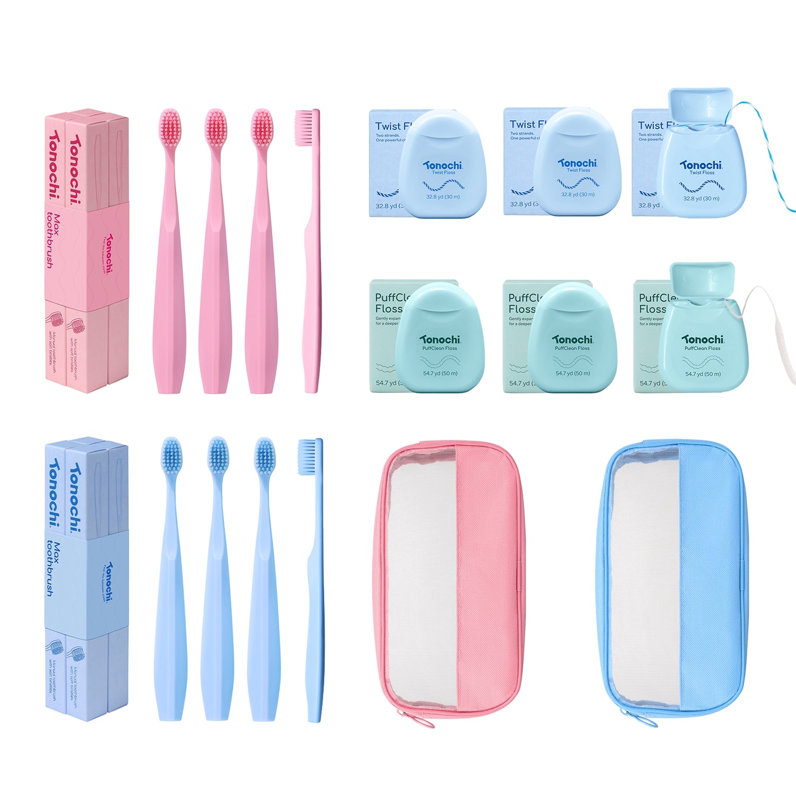 [Couple Set] • 8 Max Toothbrushes + 6 Floss + 2 Free Pouches