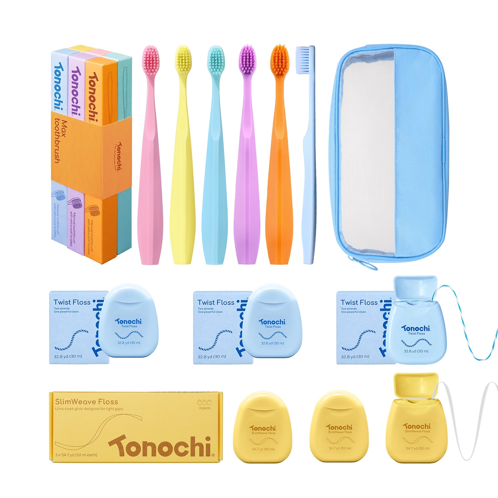 [Family Set] • 6 Max Toothbrushes + 6 Floss + Free Pouch