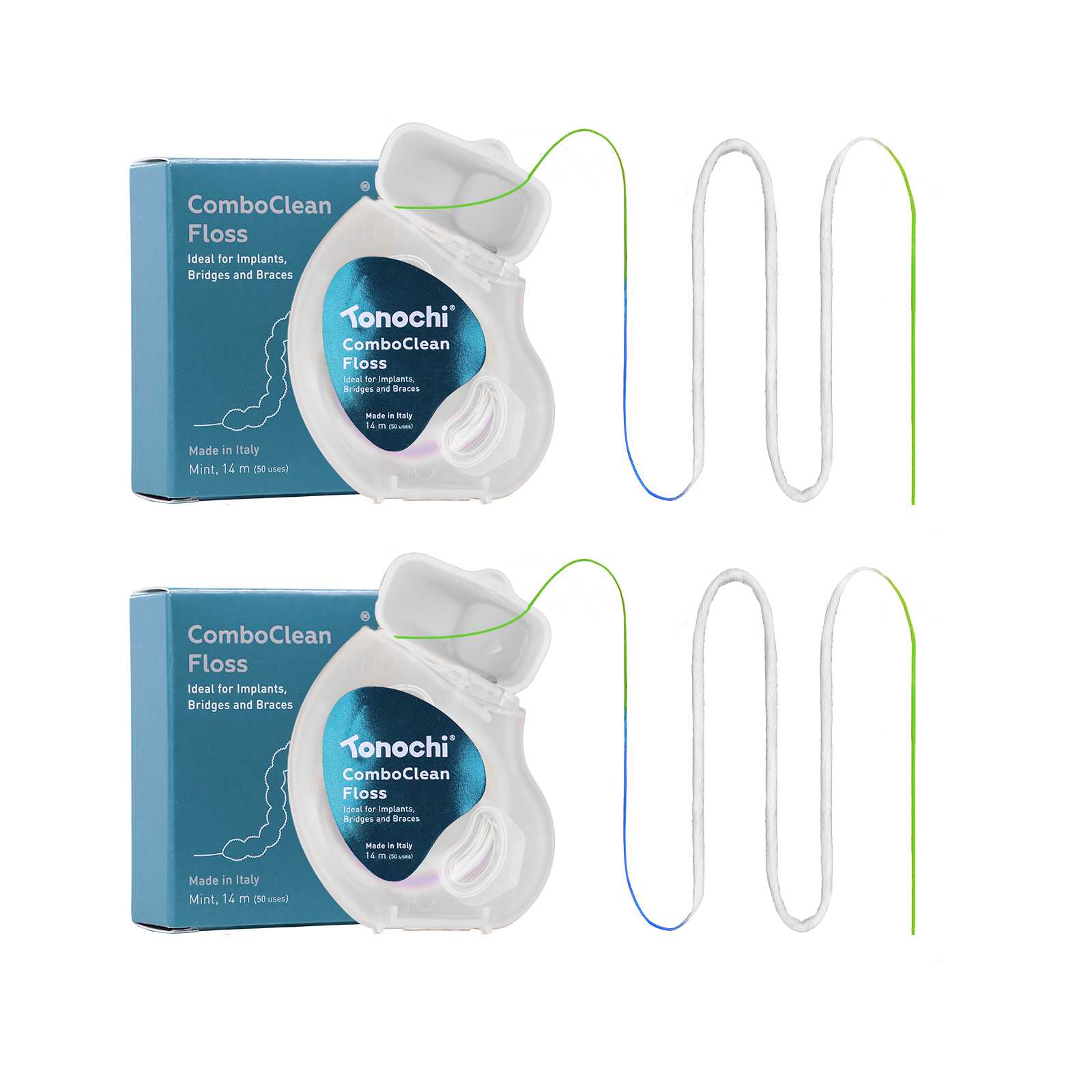 ComboClean Floss • 2-in-1 Threader Tip • 2-Pack (14 m / 15 yd each)