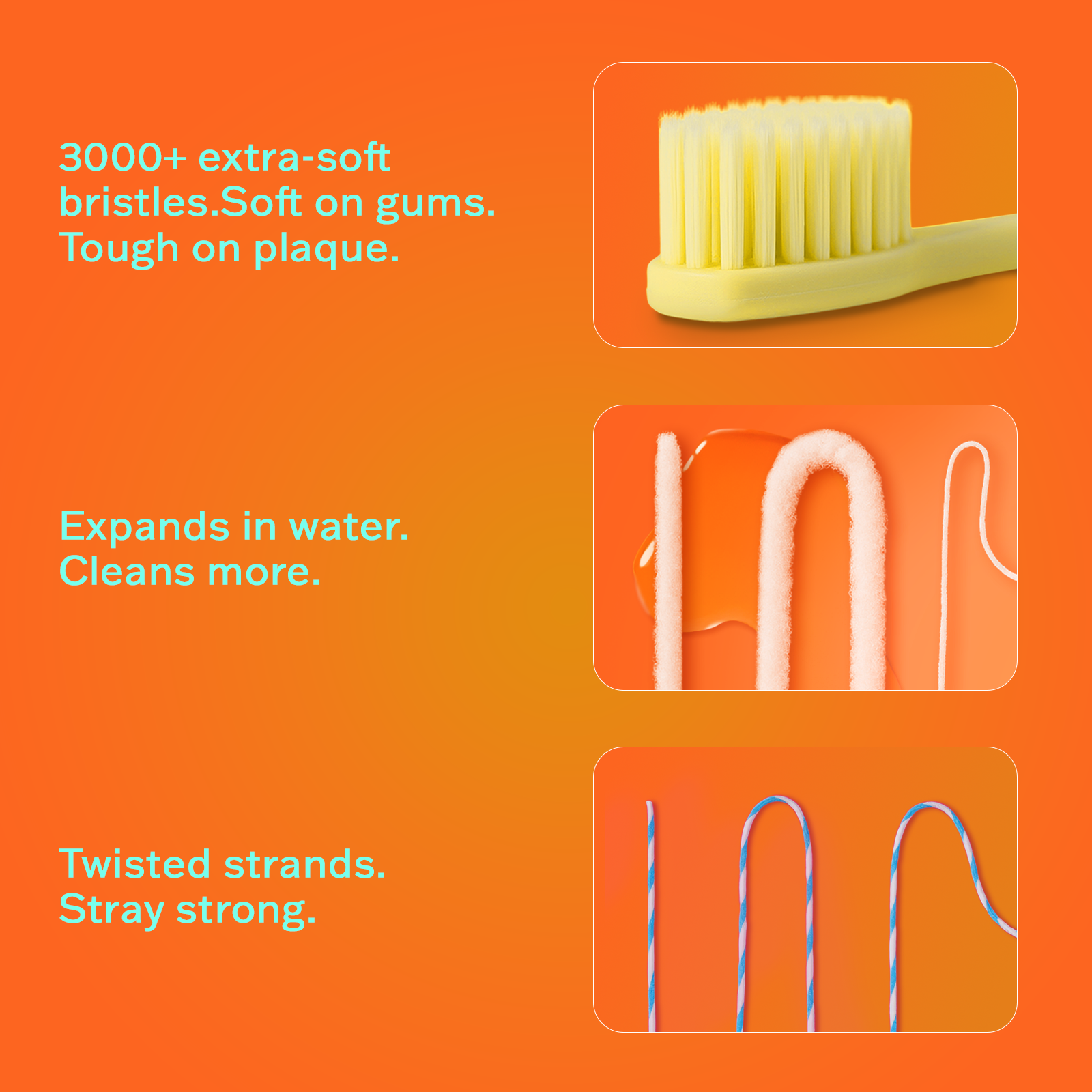 3000+ extra-soft bristles toothbrush alongside cleaning tools with text 