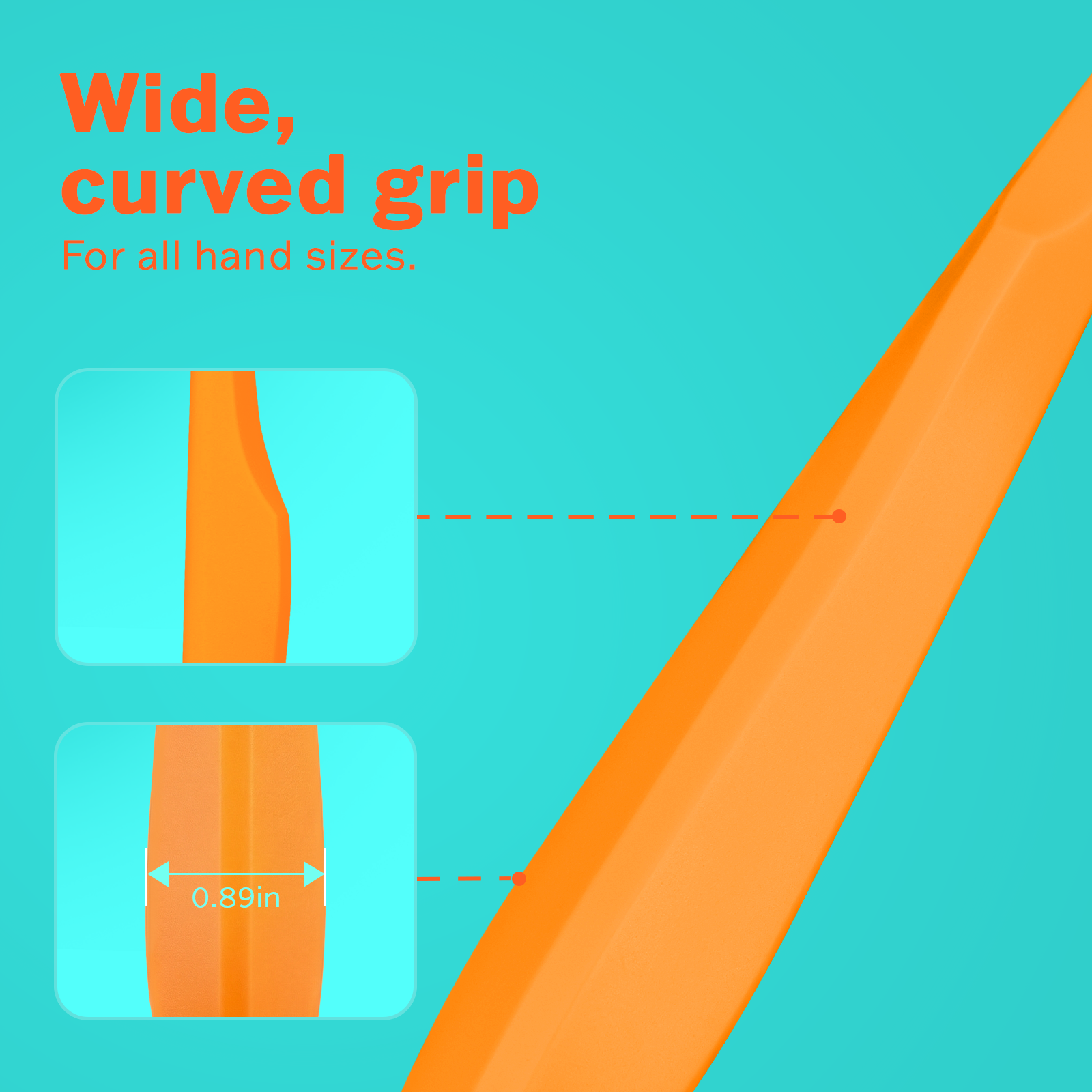 Ergonomic toothbrush handle in orange, designed for a comfortable grip and precise cleaning control for all hand sizes.