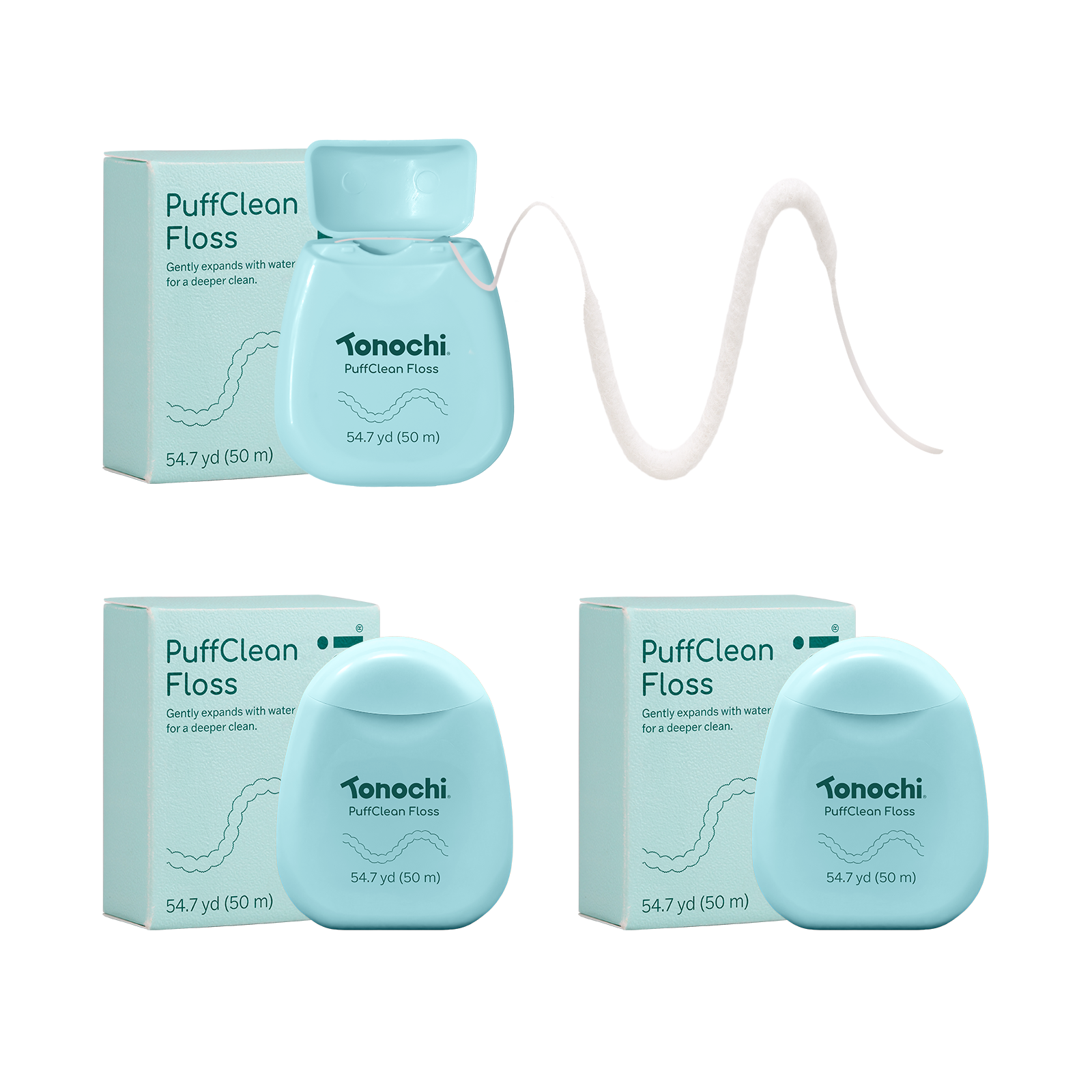 PuffClean Floss • Extra-Soft for Sensitive Gums • 3-Pack (50 m / 55 yd)