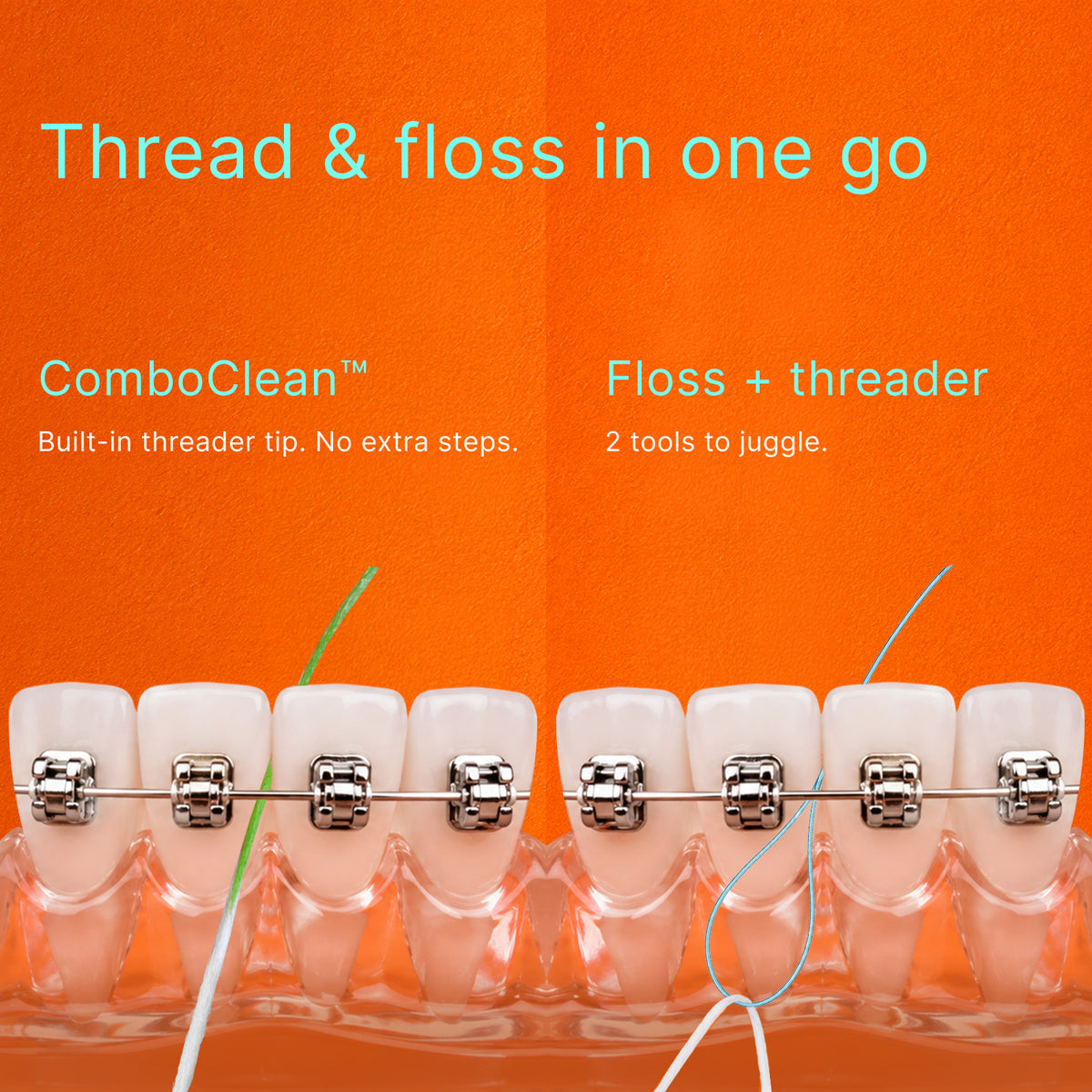ComboClean versus floss plus threader on braces: thread and floss in one go